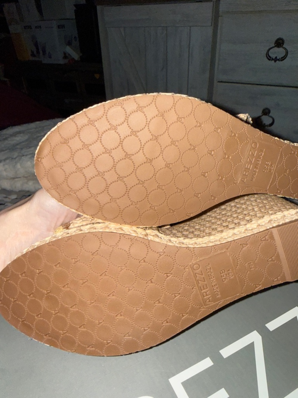 Braided Tan Wedge Sandals with Crystal Strap - Picture 5 of 12